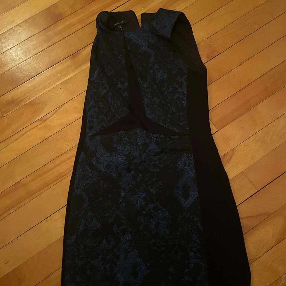 Elegant One Shoulder Black and Blue Midi Dress
